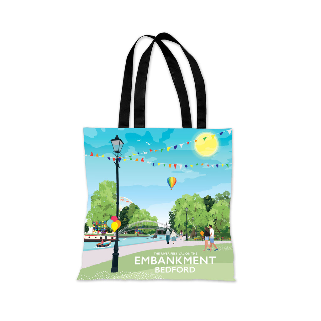 a tote bag with a picture of people walking down a street