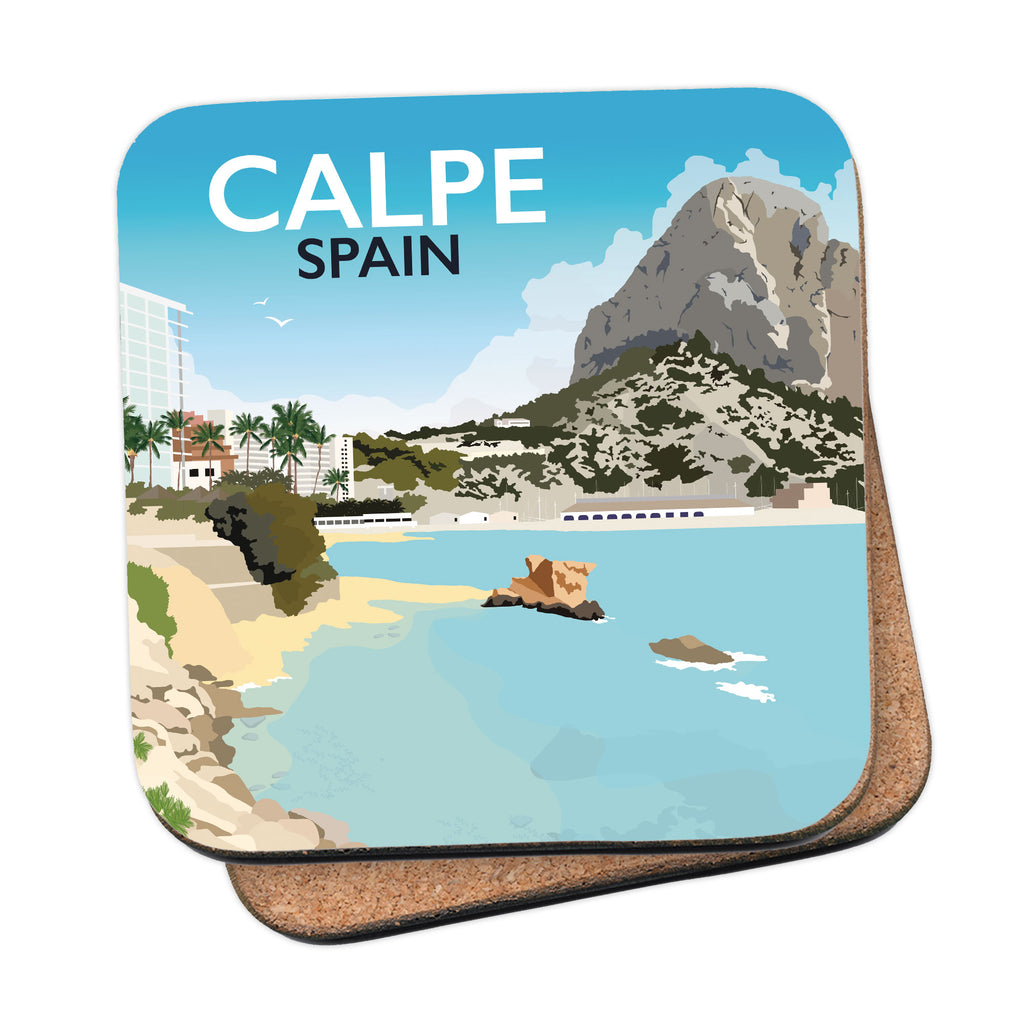 a coaster with a picture of a beach and mountains